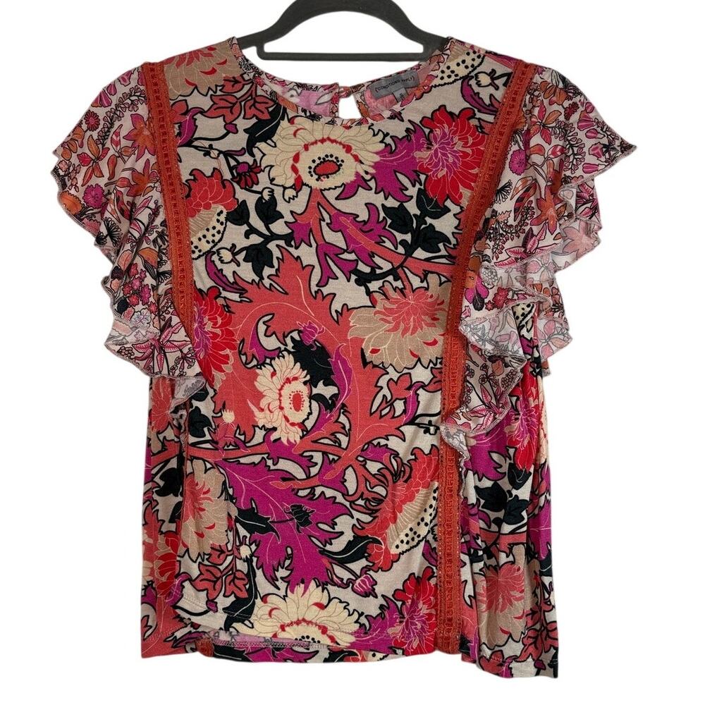 Anthropologie Conditions Apply Zafana Floral Flutter Ruffle Sleeve Blouse Top M